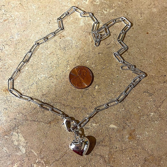 Sterling Silver Heart Chain Link Necklace Bracelet Matching Set - Picture 6 of 9